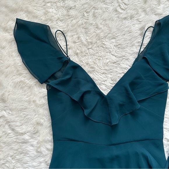 Jenny Yoo Collection Dress Mila Luxe Chiffon Maxi Caspian Sea Teal 0 - Picture 6 of 12
